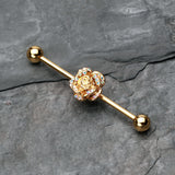 Detail View 1 of Golden Gleam Rose Blossom Industrial Barbell-Aurora Borealis