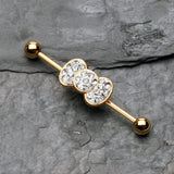 Detail View 1 of Golden Adorable Bow-Tie Sparkle Industrial Barbell-Clear Gem