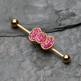 Detail View 1 of Golden Adorable Bow-Tie Sparkle Industrial Barbell-Fuchsia