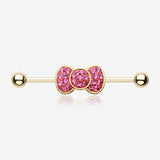 Golden Adorable Bow-Tie Sparkle Industrial Barbell