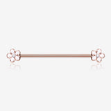 Rose Gold Plumeria Flower Sparkle Industrial Barbell-White/Clear