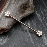 Detail View 1 of Rose Gold Plumeria Flower Sparkle Industrial Barbell-White/Clear