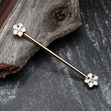 Detail View 1 of Golden Plumeria Flower Sparkle Industrial Barbell-White/Clear