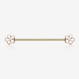Golden Plumeria Flower Sparkle Industrial Barbell-White/Clear