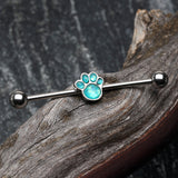 Detail View 1 of Adorable Paw Print Opalescent Sparkle Industrial Barbell-Teal