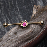 Detail View 1 of Golden Adorable Cat Face Sparkle Industrial Barbell-Fuchsia