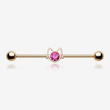Golden Adorable Cat Face Sparkle Industrial Barbell