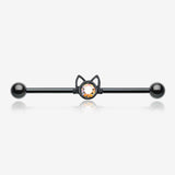 Blackline Adorable Kitty Cat Face Sparkle Industrial Barbell
