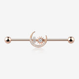 Rose Gold Sparkle Moon and Starburst Industrial Barbell-Clear Gem
