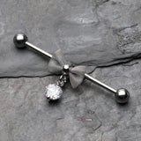 Detail View 1 of Adorable Mesh Bow-Tie Industrial Barbell-Clear Gem
