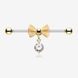 Golden Adorable Mesh Bow-Tie Industrial Barbell-Clear Gem