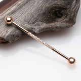 Detail View 1 of Rose Gold Sparkle Lined Gems Industrial Barbell-Clear Gem