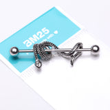 Detail View 3 of Antique Serpent Snake Sparkle Steel Industrial Barbell-Clear Gem