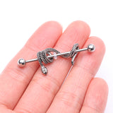 Detail View 2 of Antique Serpent Snake Sparkle Steel Industrial Barbell-Clear Gem
