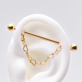 Detail View 1 of Golden Adorable Chained Hollow Heart Dangle Industrial Barbell