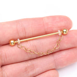 Detail View 2 of Golden Adorable Chained Hollow Heart Dangle Industrial Barbell