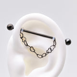 Detail View 1 of Blackline Adorable Chained Hollow Heart Dangle Industrial Barbell