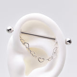 Detail View 1 of Adorable Chained Hollow Heart Dangle Industrial Barbell