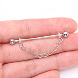 Detail View 2 of Adorable Chained Hollow Heart Dangle Industrial Barbell