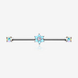 Turquoise Spring Flower Sparkle Prong Industrial Barbell-Aurora Borealis