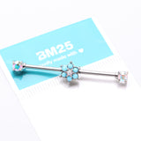 Detail View 3 of Turquoise Spring Flower Sparkle Prong Industrial Barbell-Aurora Borealis