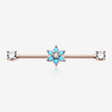 Rose Gold Turquoise Spring Flower Sparkle Prong Industrial Barbell