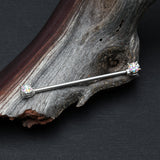 Detail View 1 of Sprinkle Dot Multi-Gem Sparkle Double Prong Industrial Barbell-Aurora Borealis
