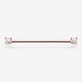 Rose Gold Sprinkle Dot Multi-Gem Sparkle Double Prong Industrial Barbell-Aurora Borealis