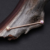 Detail View 1 of Rose Gold Sprinkle Dot Multi-Gem Sparkle Double Prong Industrial Barbell-Aurora Borealis