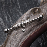 Detail View 1 of Dazzling Gem Row Sparkle Dangle Industrial Barbell-Clear Gem