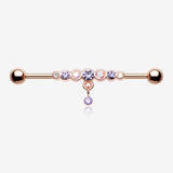 Rose Gold Dazzling Gem Row Sparkle Dangle Industrial Barbell