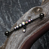 Detail View 1 of Blackline Dazzling Gem Row Sparkle Dangle Industrial Barbell-Black/Aurora Borealis