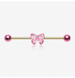 Golden Dainty Pink Bow-Tie Sparkle Industrial Barbell-Pink/Aurora Borealis/Aqua