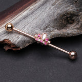 Detail View 1 of Rose Gold Tiara Crown Sparkle Industrial Barbell-Clear Gem/Fuchsia