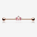Rose Gold Tiara Crown Sparkle Industrial Barbell-Clear Gem/Fuchsia