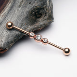 Rose Gold Triple Bubble Sparkle Industrial Barbell-Clear