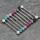 Detail View 1 of Multi-Gem Sparkle Ball Industrial Barbell-Tanzanite