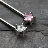 Detail View 2 of Star Sparkle Industrial Barbell-Clear Gem