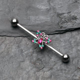 Detail View 1 of Glam Butterfly Sparkle Industrial Barbell-Teal/Fuchsia