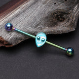 Detail View 1 of Colorline Iridescent Revo Alien Head Industrial Barbell-Rainbow