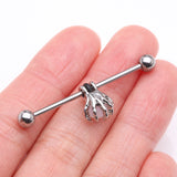 Detail View 3 of Moonstone Orb Shine Skeleton Hand Industrial Barbell