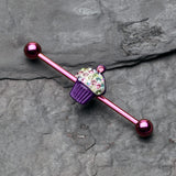Detail View 1 of Colorline Cupcake Delight Multi-Gem Industrial Barbell-Purple