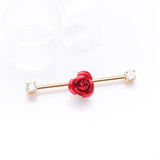Detail View 1 of Golden Rose Blossom Sparkle Ends Industrial Barbell-Clear Gem