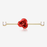 Golden Rose Blossom Sparkle Ends Industrial Barbell