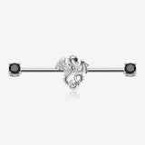 Jeweled Eye Dragon Sparkle Ends Industrial Barbell-Black