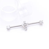 Detail View 1 of Brilliant Cross Sparkle Ends Industrial Barbell-Clear Gem