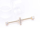Detail View 1 of Golden Brilliant Cross Sparkle Ends Industrial Barbell-Clear Gem