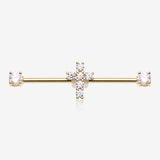 Golden Brilliant Cross Sparkle Ends Industrial Barbell