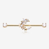 Golden Crescent Moon Celestial Sparkle Ends Industrial Barbell