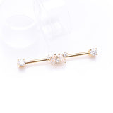 Detail View 1 of Golden Brilliant Princess Arc Sparkle Ends Industrial Barbell-Clear Gem